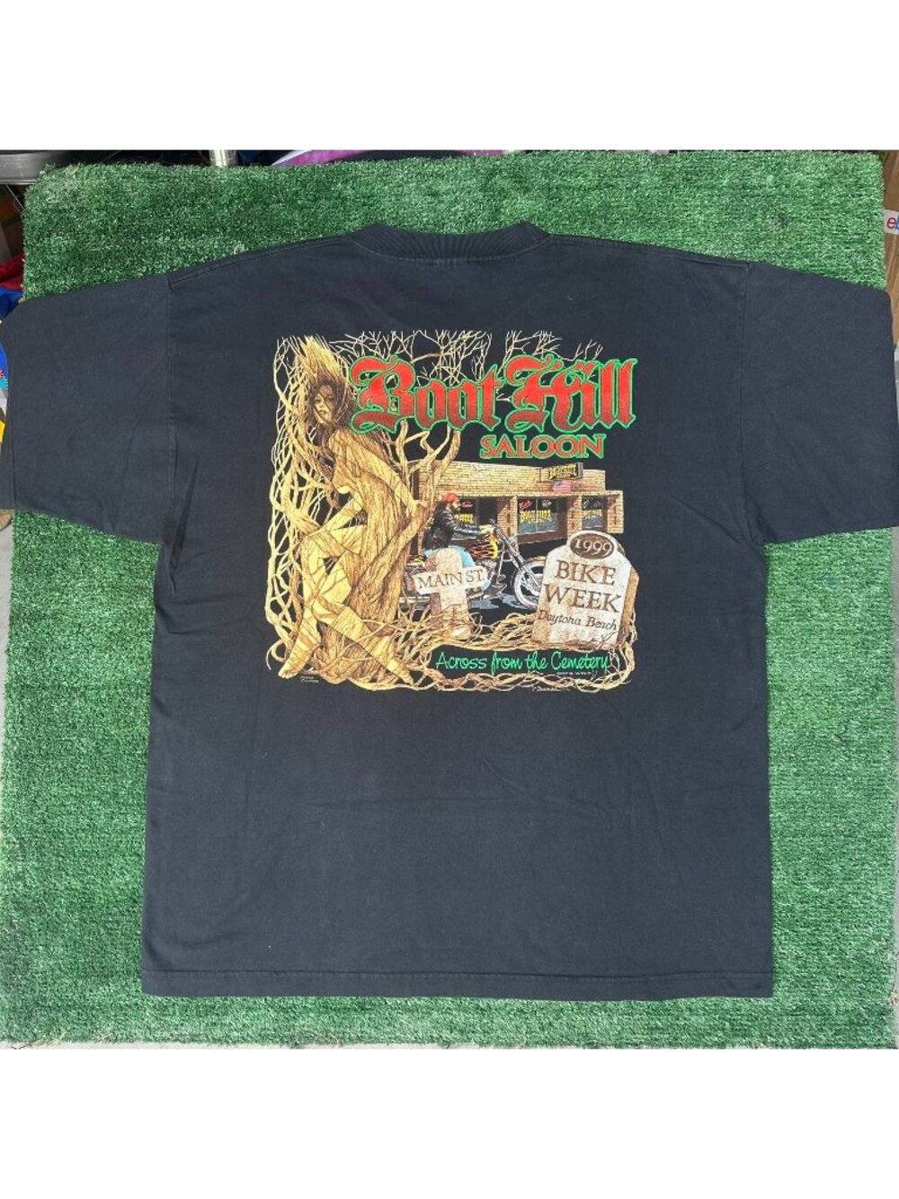 Vintage 90s Boot Hill Saloon Bike Week 1999 T-Shirt Black XXL Daytona Biker Punk